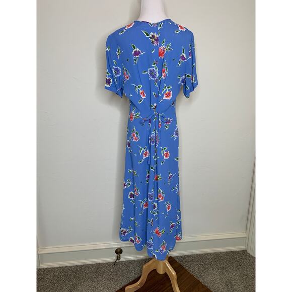 Vintage Worthington Chiffon Flowy Midi Dress Blue Sz 14 Large - Picture 2 of 9